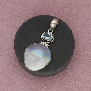 sterling silver braided blue topaz & pearl pendant